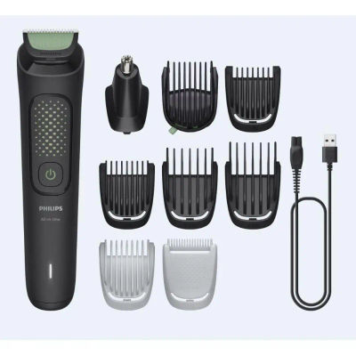 Philips Recortadora (All in one) Series 3000. 9 en 1; Rostro + Pelo + Cuerpo, cuchillas con punta redonda, autoafilables, LED de carga y batería baja - Modelo MG3945/15