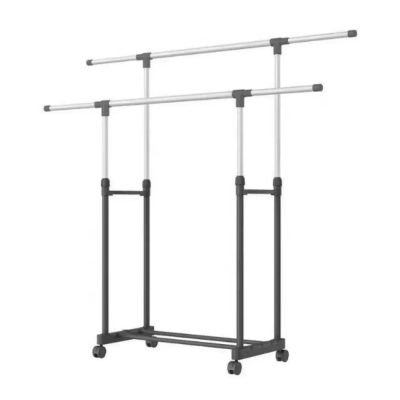 Perchero de moda Simple, soporte de suspensión de ropa reforzada, elevación telescópica, móvil, muebles para el hogar, Perchero de moda Simple, ajustable doble varilla con rueda bolso, bufanda, gorra