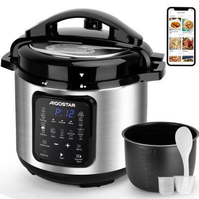 Olla a Presión Eléctrica Aigostar 6L 1000W, Robot de Cocina Multifunción 18 en 1. Programable 24h, 3 Presiones, Pantalla LED. Olla Express para Cocción Lenta, Arrocera, Yogurtera, Saltear y Guisos.