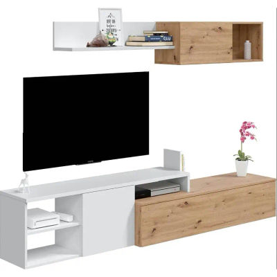 MOBELCENTER - Conjunto de Muebles para Salón Julia, Acabados Roble Nodi y Blanco Artik, Fácil Montaje y Gran Almacenamiento (1294)