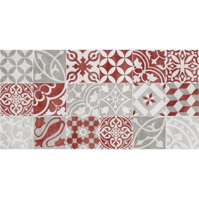 VINILIKO, Alfombra de vinilo antique rojo, estilo baldosas.