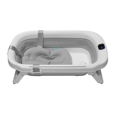 Bañera ergonómica Play en color grey con reductor incorporado, ideal para recién nacidos y bebés, con diseño compacto y materiales antideslizantes.