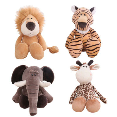 Animales de peluche de juguete, muñecas suaves, León de la selva, elefante, Tigre, perro, zorro, mono, ciervo, regalo para niños, juguetes Kawaii para bebés y niños