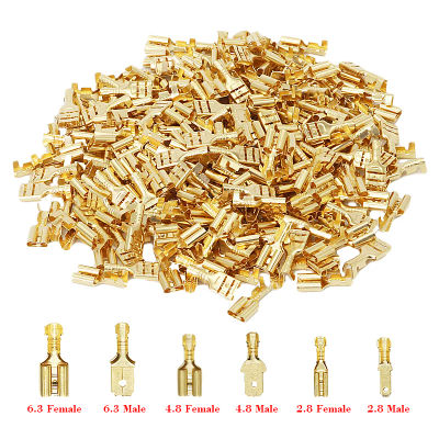 100/200 Uds 2,8/4,8/6,3mm conector de Terminal de engarzado hembra y macho juego de conectores de cable eléctrico de altavoz de coche de latón dorado/plateado