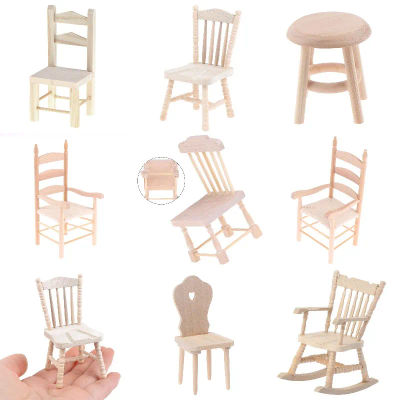 Muebles en miniatura de madera para niños, silla sin pintar para Decoración de casa de muñecas, juguete de simulación, 1/12