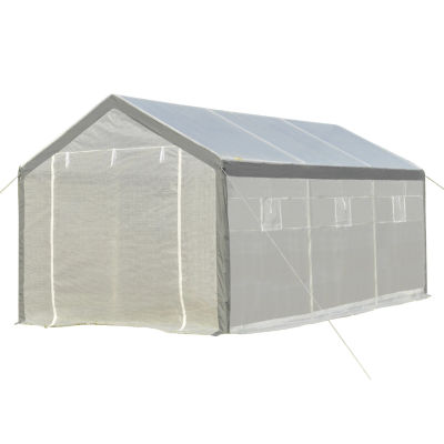 Outsunny Invernadero de Jardín 600x300x280 cm Caseta para Cultivo de Plantas con 2 Puertas y 6 Ventanas Enrollables Blanco