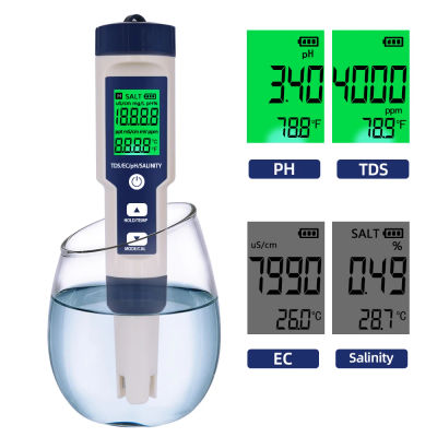 Probador profesional de calidad del agua 5 en 1, Analizador de agua para piscinas, Monitor de acuario de agua potable, TDS/PH/EC/Temp/salinidad