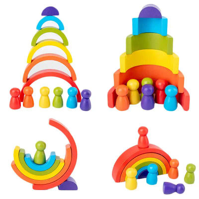 Juguete de arcoíris de madera DIY para niños, bloques de equilibrio apilados de arcoíris de madera creativos, juguete para bebés, juguetes educativos Montessori para niños
