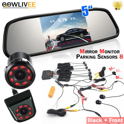 OOWLIVEE-Monitor de espejo Parktronic HD de 5 ", sensores de aparcamiento para coche, 8 Sistemas de aparcamiento, cámara de vídeo trasera, trayectoria dinámica, cámara frontal