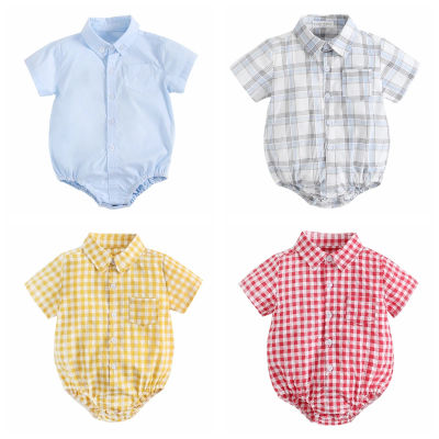 Sanlutoz-monos de algodón para bebés, ropa para recién nacidos, de manga corta, a cuadros, de verano