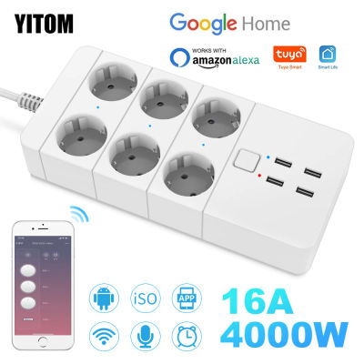 Regleta inteligente Wifi 3/4/6 UE 4USB puerto de carga sincronización con 5V3.1A. Control Bluetooth Alexa Google Home Assistant