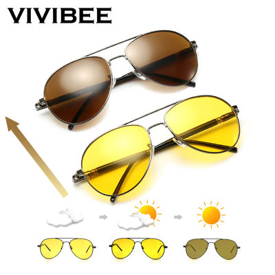 VIVIBEE hombres fotocromáticos visión nocturna gafas de sol polarizadas estilo piloto de aluminio mujeres gafas de sol de conducción polarizadas amarillo