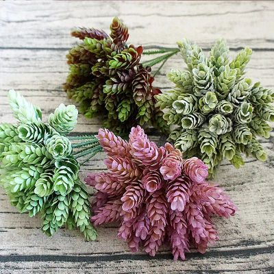 30 Uds./paquete de plantas verdes falsas, flores artificiales de plástico baratas para el hogar, mesa decorativa, boda, Navidad, caja de regalo de dulces Diy