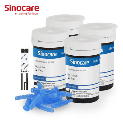 Sinocare-tiras de prueba de glucosa en sangre, lancetas para Monitor de Diabetes, 25/50/100/200/300/400 piezas, safe-accu