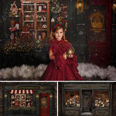 Fondo de Navidad de tienda de pan de jengibre para niños y niñas, decoración de juguetes de fotografía, accesorios de Papá Noel de invierno, Fondo de estudio fotográfico para bebés