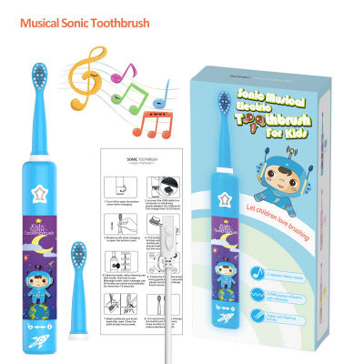 Cepillo de dientes eléctrico Musical para niños, Dental, Sónico, Oral, recargable, 2 boquillas