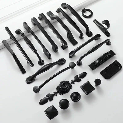 Manija de puerta de gabinete de muebles negros, perilla de tocador, cajón, armario, agujero de 96/128mm, fábrica de fabricación de armario de cocina