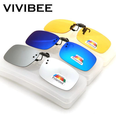 VIVIBEE espejo azul abatible hacia arriba Clip en gafas de sol pesca hombres lente polarizada cuadrada Metal visión nocturna conducción UV400 gafas de mujer