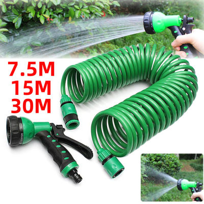Bobina retráctil mágica de 7,5 M/15M/30M, manguera de agua Flexible para jardín, tubo de resorte de limpieza de coche, manguera de plástico para riego de plantas con pistola de pulverización