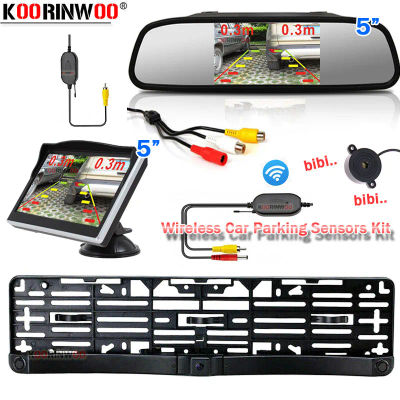 Koorinwoo-Marco de matrícula europeo, Parktronics, cámara de marcha atrás, sensores de aparcamiento para coche, Monitor de espejo, alarma de aparcamiento retrovisor