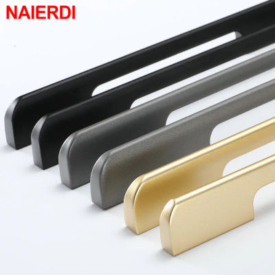NAIERDI-manija larga para muebles de cocina, Pomos y tiradores de aleación de aluminio, herrajes para puerta de armario, color dorado y negro
