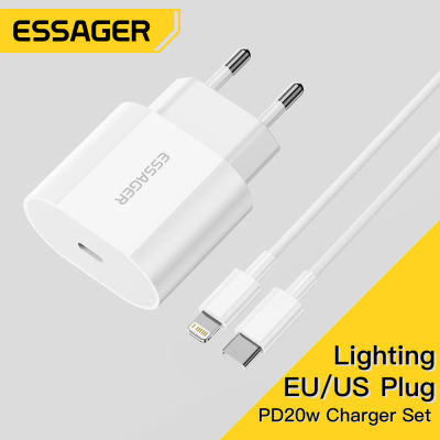 Cargador Essager de 20W, juego de cargador Lightning tipo C de carga rápida PD QC para iPhone 14, 13, 12, 11, iPad Pro Max