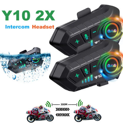 Kebidumei YP10 2X inalámbrico Bluetooth 5,3 motocicleta casco intercomunicador auriculares impermeable 300 m Intercomunicador altavoz auricular