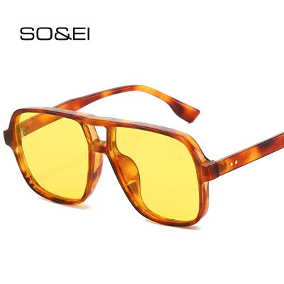 SO&EI Nuevas Gafas de Sol Cuadradas con Doble Puente para Mujer, Moda Degradada UV400, Remaches Retro, Color Caramelo, Tendencia, Gafas de Sol para Hombre