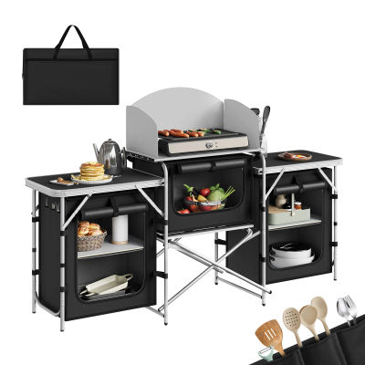 Mueble de Cocina Plegable para Camping WOLTU, de Aluminio, con Encimeras y Almacenamiento, para Picnic, Barbacoa, Jardín, con Bolsa de Transporte