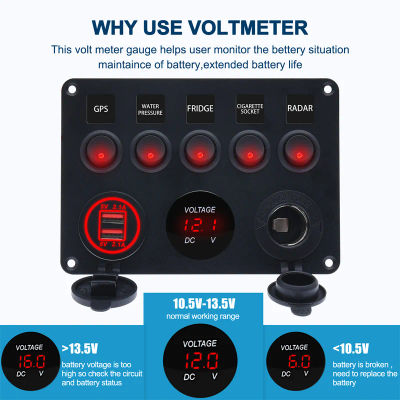 Cargador de coche LED, Panel de interruptor de 12V, toma de corriente 4.2A, cargador USB Dual, interruptor de voltímetro Digital combinado para barcos, camiones, autocaravanas