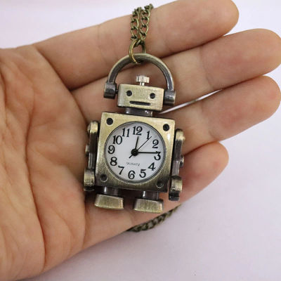 Colgante de reloj de bolsillo de cuarzo con forma de robot, colgante de reloj de bolsillo de cuarzo con esfera redonda con números árabes, decorado con lindo llavero, abalorio de bolsa para una fiesta