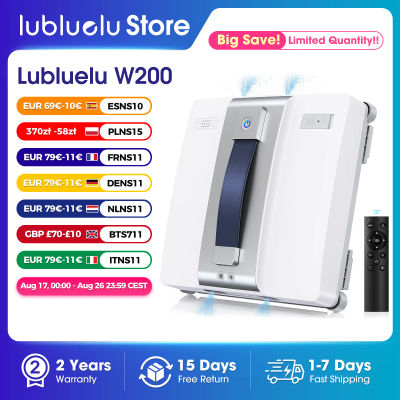 Robot Limpiacristales Inteligente Lubluelu W200, Succión Potente de 9kPa, Cuerda de Seguridad de Alta Resistencia de 5m, Tanques de Agua Visibles Dobles, Tecnología de Pulverización por Ondas Sonoras,