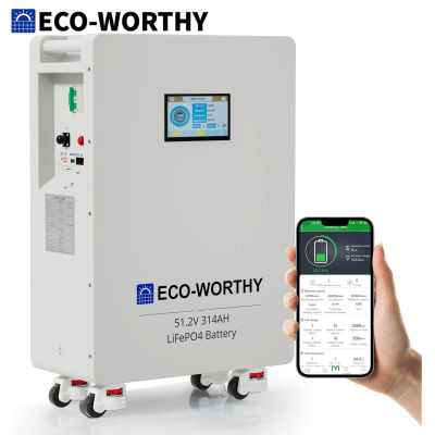 ECO-WORTHY Batería LiFePO4 de 48V 314Ah, 16,1 kWh, Almacenamiento de Energía y Interruptores de Potencia de 200A, PACE BMS RS485/CAN/RS232 con Bluetooth