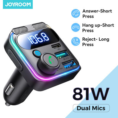 Transmisor FM Bluetooth 6.0 Joyroom con Cargador Rápido PD 45W y QC3.0, Adaptador Bluetooth para Auto, Modulador de Radio AUX Portátil para Auto, Reproductor MP3