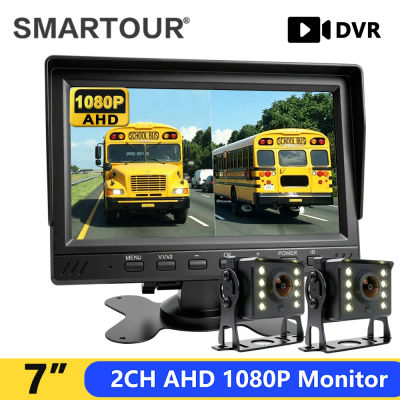 Monitor DVR para Camión Smartour 1080P de Alta Definición AHD, Grabador de Visión Nocturna de 7 Pulgadas con Cámara de Reversa de 8 LED para Autobús y Automóvil