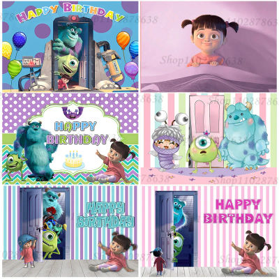 Fondo de fiesta de feliz cumpleaños con tema de la Universidad de Monsters Inc, fotografía para Baby Shower, suministros de decoración de habitación rosa, póster
