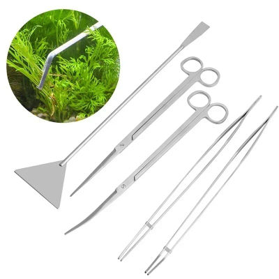 Juego de Herramientas de limpieza de plantas de vidrio para pecera de acuario, tijeras, pinzas, nivelador de grava, limpiador de vidrio para acuario, limpiador de pecera