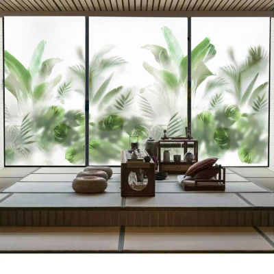 Película decorativa para ventana de privacidad con patrón de planta nebulosa, película decorativa para puerta de vidrio de PVC, anti UV esmerilado, sin pegamento, adhesivo estático para ventana de