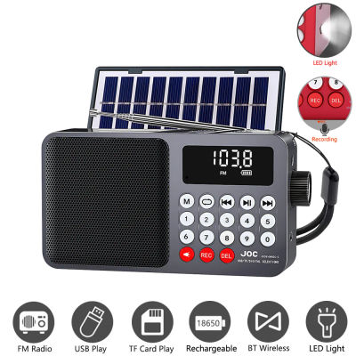 Radio FM portátil Solar, Altavoz Bluetooth recargable, tarjeta USB TF, reproductor de música MP3 con grabación, luz LED, Radio, receptor FM