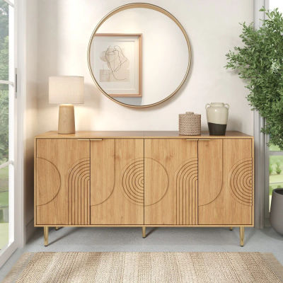 Aparador moderno de 140 L x 40 B x 72 H (cm) con puertas de horas y patas de metal estables, mueble de salón con gran espacio de almacenamiento