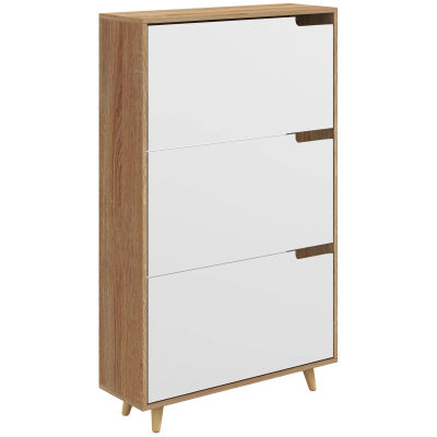 HOMCOM Zapatero de 3 niveles, mueble para zapatos, con estante ajustable, 72L x 24L x H cm, natural y blanco