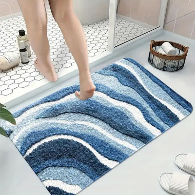 VIKAMA Alfombra ondulada azul - Alfombra antideslizante para baño, sala de estar, dormitorio, alfombra, decoración del hogar, decoración de la habitación