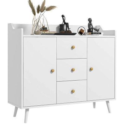 HOMCOM Buffet, mueble de almacenaje con 2 puertas, 3 cajones y patas en madera maciza, estilo moderno, buffet para comedor, cocina