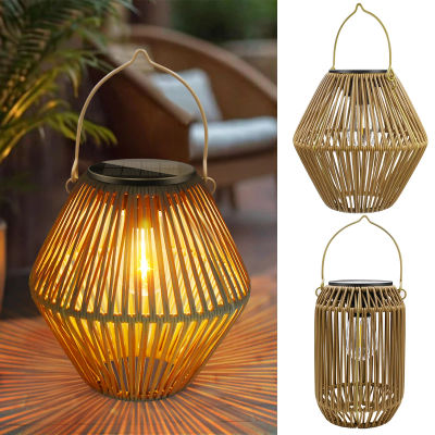 Lámparas Solares de Mimbre para Exteriores, Luces Solares Colgantes Impermeables Estilo Boho para Jardín, Patio, Terraza, Iluminación Decorativa