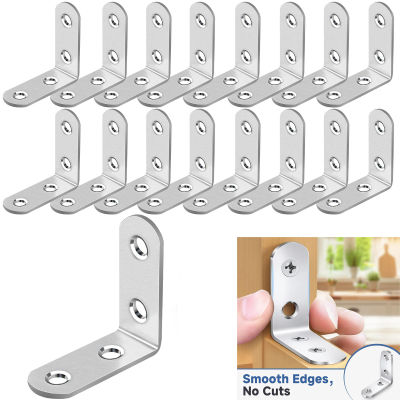 20 soportes en L de acero inoxidable con tornillos, 90 ° Soportes de estante de ángulo recto para accesorios de muebles de madera, mesa