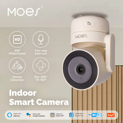 MOESTuya WiFi Cámara de seguridad inteligente para el hogar, Pan/Tilt interior 4MP HD, visión nocturna, detección de sonido de movimiento, monitor panorámico de patrulla