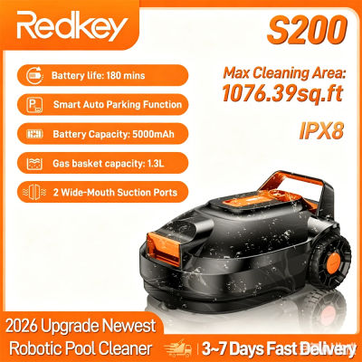 Robot Limpiafondos Inalámbrico Redkey S200, Limpieza Automática Inteligente, Batería de 5000 mAh, 180 Minutos de Autonomía, Motor de Alta Succión, Autolimpieza, Inicio con un Clic