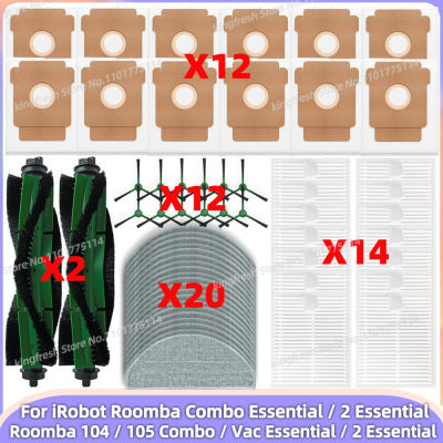 Compatible con iRobot Roomba Combo Essential / 2 Essential, Vac Essential / Vac 2 Essential, 104 / 105 Combo Piezas: Rodillo Principal, Cepillo Lateral, Bolsa para Polvo, Filtro, Paño de Limpieza,