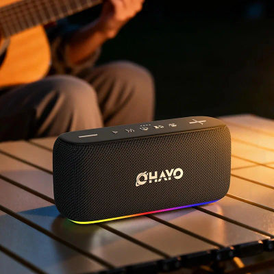 OHAYO Altavoces Bluetooth portátiles inalámbricos de 60 W, altavoz resistente al agua IPX6 para exteriores, altavoz para computadora con Bluetooth 6.0, reproducción AUX/USB, luces RGB, altavoz de