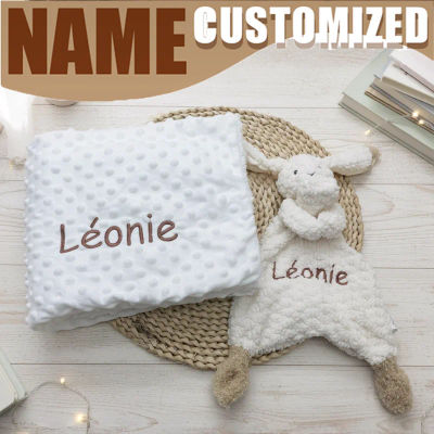 Manta personalizada para bebé recién nacido con nombre, cochecito personalizado, muñecos durmientes, edredón de conejo, conjunto de regalo para bebés